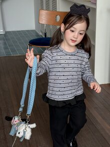 DAZY Infant (Girl) Round Neck Striped Long Sleeve Sweatshirt, Spring/Autumn - Grey - View 7