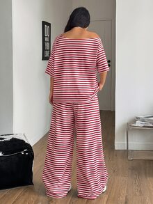 Coolane Plus Size Co-Ords - Red and White - View 2