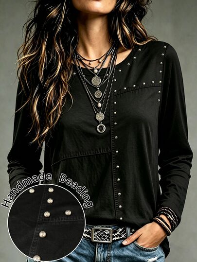 Trelyra Printed Round Neck Loose Long Sleeve T-Shirt