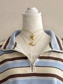 SHEIN EZwear 對比米灰色印花半拉鍊落肩衛衣，校園日常秋季休閒學院風 - 彩色 - 查看 3