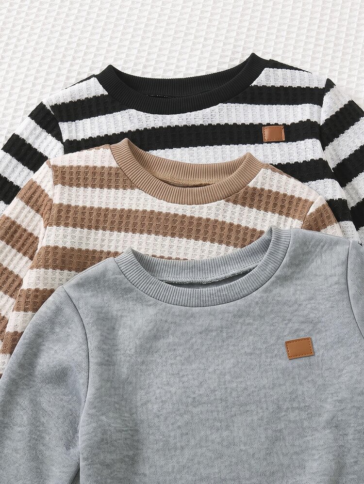 Cozy Pixies Young Boy Decorative Patch Crew Neck Long Sleeve Pullover Sweatshirt & Elastic Waist Long Pants 6-Piece Set Comfortable Vacation Matching Set Cute - Multicolor - View 8