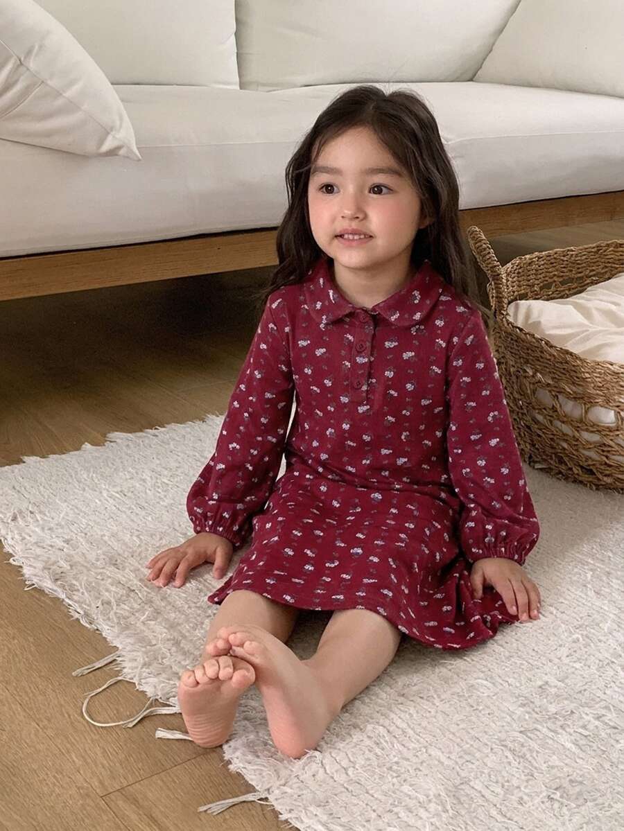 DAZY Infant (Girl) Round Neck All-Over Floral Print Comfortable Loungewear Fall - Red - View 1