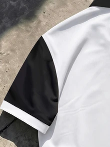 Manfinity Campus Court 男士美式街頭風拼色短袖 Polo 衫，星星與字母印花休閒上衣，男士街頭運動風拼色短袖 Polo 上衣 - 彩色 - 查看 5