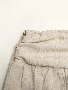 SHEIN 青少年女孩米色寬鬆紋理休閒寬腿長褲，適合節慶、休閒度假穿著 - 杏色 - 查看 4