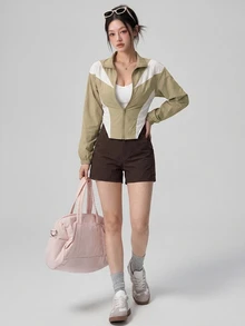 DAZY Colorblock Patchwork Front Zip-Up Sports Jacket Fall - Mint Green - View 6
