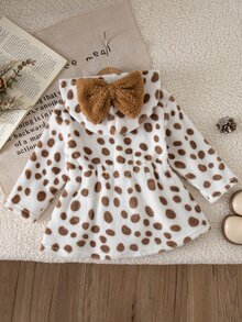 SHEIN Jaket Bulu Imitasi Motif Polkadot Lucu untuk Bayi Perempuan dengan Pita Besar - MultiWarna - View 2