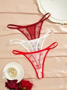 SHEIN Butterfly Jacquard Sexy Sweet Lace Thong - Multicolor - View 1
