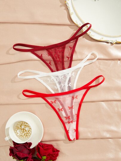 SHEIN Butterfly Jacquard Sexy Sweet Lace Thong