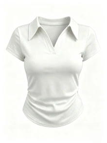 Lalippa Women's Collared Short Sleeve Casual Versatile T-Shirt - Multicolor - View 3