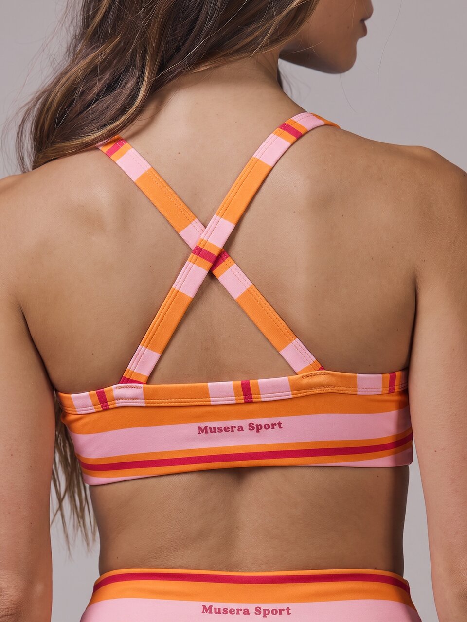 Stripe Plunge Scoop Neck Cross Back Strappy Active-Wear Sports Bra Only Active Workout Gym Cute Pilates Fitness Daily Girly Casual