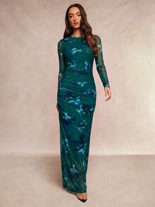 Silquee Women's Elegant Party Bar Dinner Night Floral Print Dress Fall - Green - View 3