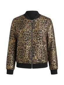 EMERY ROSE Plus Size Women Shiny Leopard Print Short Open‑Front Jacket, Elegant Autumn Winter Outerwear For Evening Outings & Holiday Parties - Black - View 5