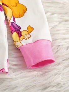 SHEIN | PAW Patrol 聯名 IP 主題幼女幼童全印花對比領設計修身高彈力面料長袖長褲兩件式居家服套裝 - 粉色 - 查看 7