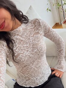 Lavishia Women's Elegant Romantic Autumn/Winter Lace Ruffle Flared Sleeve T-Shirt, Suitable For Wedding, Party, Date, Daily Wear - Apricot - View 3