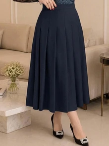 Dazy Plus Pleated Skirt, Versatile Commuter Office Wear, Spring Summer Autumn Mid-Length Skirt - Navy Blue - View 6