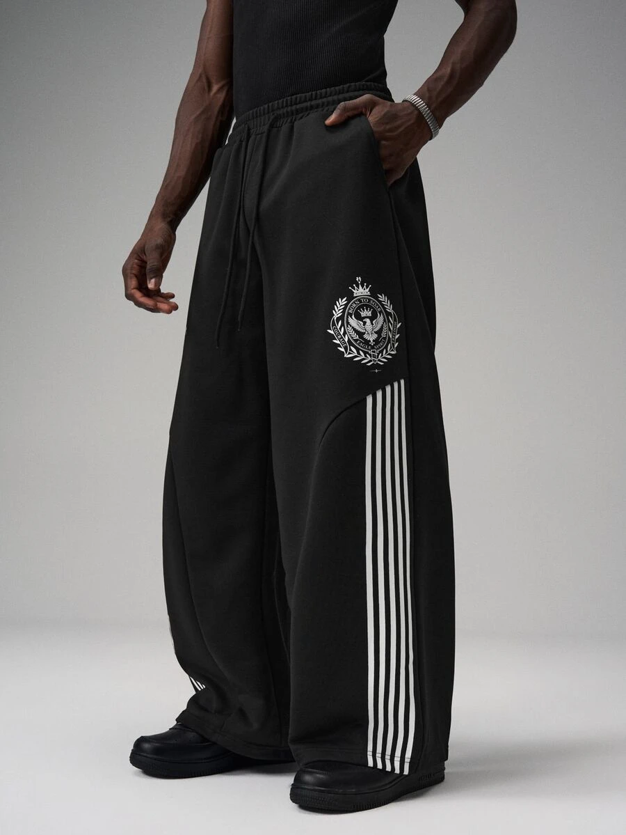 STYNVO Men's Casual Loose Colorblock Striped Sweatpants - Black - View 1