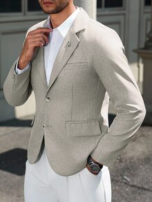 Manfinity Mode Men's Solid Color Notch Lapel Casual Commuter Blazer - Light Grey - View 4