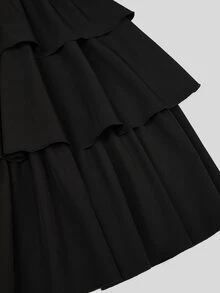 Sweetra Plus Size Lolita Elegant Gothic Dark Lolita High Waist Double-Breasted Lolita Puff Multi-Layer Cake Skirt Fall - Black - View 4