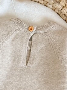 SHEIN 新生兒條紋拼色圓領針織連身衣連身褲 - 卡其色 - 查看 5