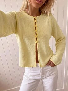 Avantive Sweater Kasual Wanita Warna Polos, Musim Gugur - Kuning - View 1