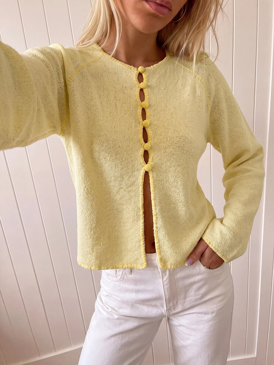 Avantive Sweater Kasual Wanita Warna Polos, Musim Gugur - Kuning - View 1