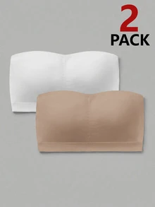 SHEIN Girlism Conjunto de 2 piezas de sujetadores y bralettes para niñas preadolescentes, bandeau fruncido simple y cómodo con relleno, versátil para uso diario y desplazamientos - Multicolor - Ver 1
