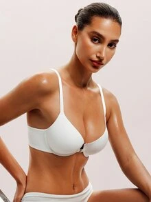 Barelissa 1pc Smooth Seamless Front Closure Push-Up Thin Padded Underwire Comfortable Minimalist Bra - White - View 5