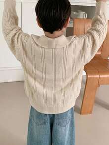DAZY Atasan Sweater Rajut Tebal Longgar Kasual Musim Gugur/Dingin untuk Anak Laki-laki (Ukuran Kecil), Kerah Lipat, Gaya Dasar Aprikot - Aprikot - View 2