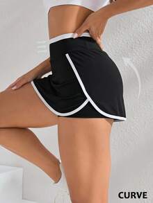 Solea Cove Women's Plus Size Trimmed Sports Skirt Tennis Skort - Black and White - View 2