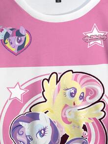 My Little Pony X SHEIN Plus Size Color Block Patchwork Cartoon Print Crew Neck Sweatshirt Fall - White - View 5