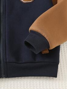 SHEIN Kids Young Boy Casual Versatile Colorblock Thick Hooded Autumn Winter Jacket - Multicolor - View 8