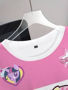 My Little Pony X SHEIN Plus Size Color Block Patchwork Cartoon Print Crew Neck Sweatshirt Fall - White - View 4