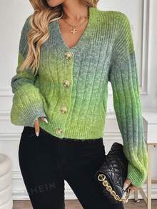 EMERY ROSE Autumn/Winter Casual Gradient Blend Cardigan - Army Green - View 5