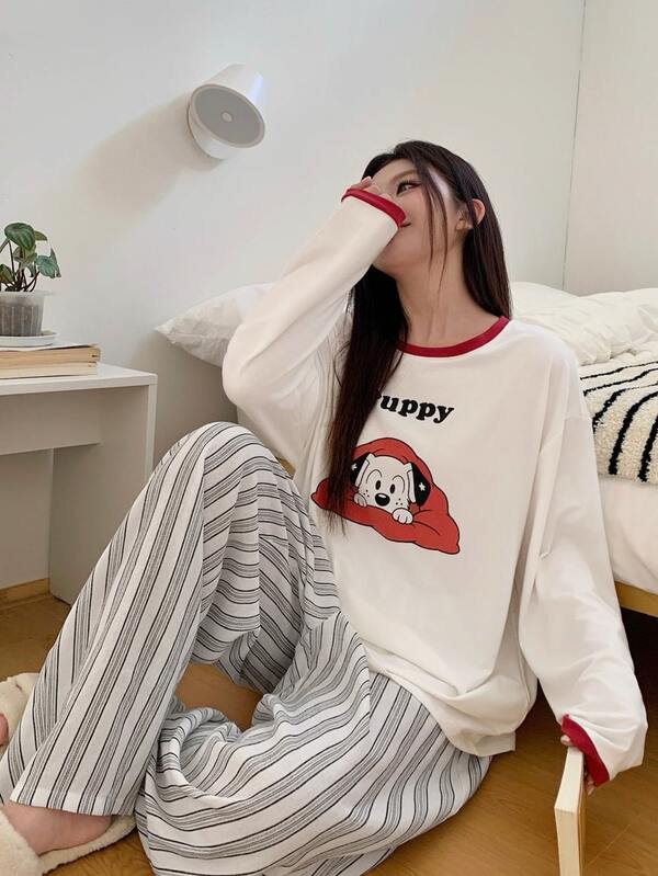 Dazy Plus Cute Cartoon Home Wear Long Pants 2-Piece Pajama Set