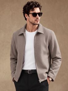 Core Aspect 摩卡色 Harrington 夾克 2026 SS 羊毛混紡拉鍊外套，靜奢老錢風與 90 年代極簡風 - 卡其色 - 查看 1