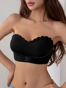DAZY Solid Color Seamless Wavy Edge Padded Bra With Slight Push-Up For Women, Strapless - Black - View 6
