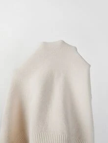 SHEIN كنزة صوفية نسائية كاجوال بطبقة أساسية محبوكة بياقة بولو وتصميم بسيط ضيق مع بطانة فليس مدمجة للخريف والشتاء - لون مشمشي - مشاهدة 4