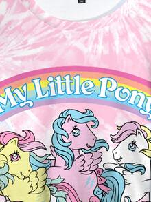 My Little Pony X SHEIN Plus Size Tie-Dye Cartoon Print Crew Neck Sweatshirt Fall - White - View 5