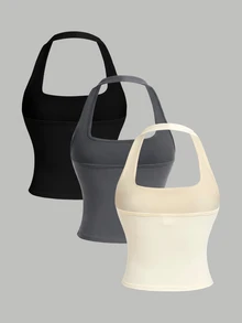 Girlism 青少年女孩加厚掛脖式內衣背心 3件/組，適合日常穿著 - 彩色 - 查看 2