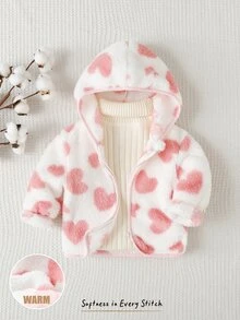 Cozy Pixies 嬰兒女童男童卡通動物豹紋抓絨內裡加厚連帽拉鍊長袖外套夾克，適合冬季 - 白色 - 查看 1