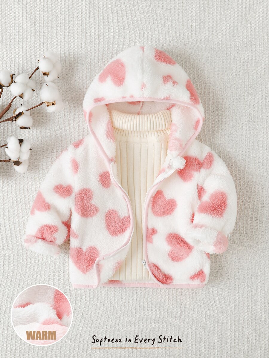 Cozy Pixies 嬰兒女童男童卡通動物豹紋抓絨內裡加厚連帽拉鍊長袖外套夾克,適合冬季 - 白色 - 查看 1