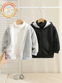 SHEIN 小男孩 2件組 複合保暖內裡拉鍊連帽衛衣與拉鍊衛衣 - 彩色 - 查看 1