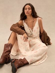 Easelle Vintage Bohemian Floral Print Contrast Lace Cami Dress - Multicolor - View 1