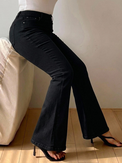 Dazy Plus High Stretch Slim Fit Solid Color Washed Blue Casual Fun Commute Versatile Flare Denim Jeans All Season
