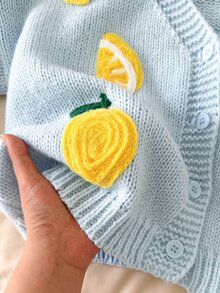 Story & Sage Women's 3D Lemon Decor Casual Versatile Daily Wear Cardigan - Multicolor - View 6