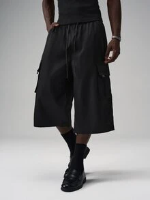 STYNVO Men's Fashion Versatile Solid Color Cargo Capris - Black - View 4