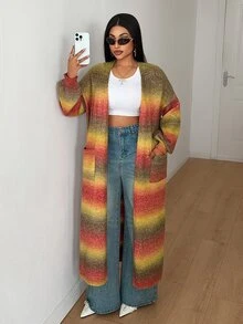 Maweii Plus Size Women's Knitwear,Sweater Cardigan, Women's Coat, Irregular Gradient Color, Long Cardigan, - Multicolor - View 6