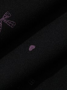 Dazy Plus 2pcs Lace Patchwork Short Sleeve Cardigan Top & Straight Leg Long Pajama Pants Sleepwear Set - Black - View 7