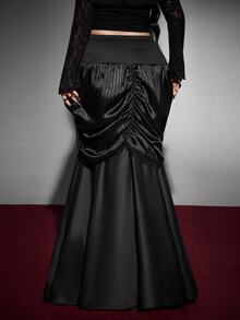 Whyspr Plus Size Black Lace Patchwork High Waist A-Line Halloween Skirt - Black - View 2