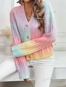 EMERY ROSE Women's Dropped Shoulder Long Sleeve Fluffy Yarn Blend Knit Cardigan - Pink - View 5